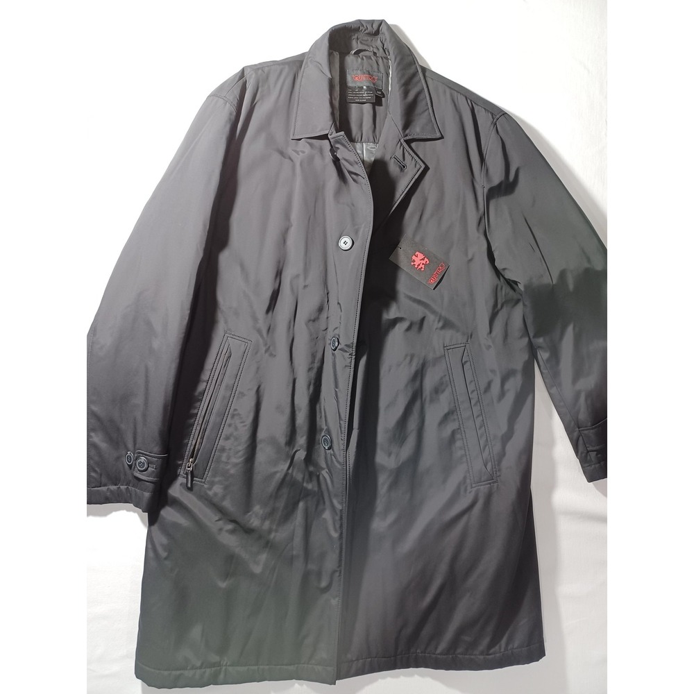 Di Quattro Coat Mens 44R Black Rain Overcoat Quilted Lined Button Front